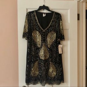 MARINA cocktail dress Black -gold & silver sequins